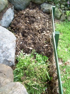 At the bottom is the newer pile and the almost composted pile is at the top finishing up. 